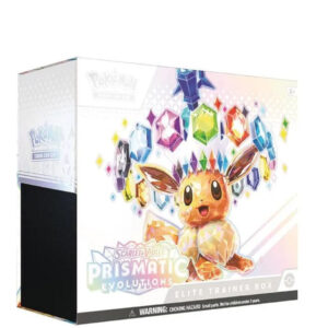 Buy Pokemon Scarlet & Violet Prismatic Evolutions Elite Trainer Box with booster packs, exclusive promo card, premium accessories, and stunning artwork.